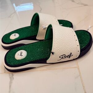Reef Green and White Golf Slide Sandals